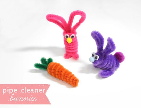 Bunnies and carrot made from pipe cleaners