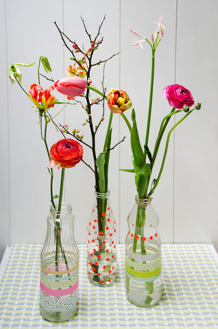 Flower vase with stickers and washi tape
