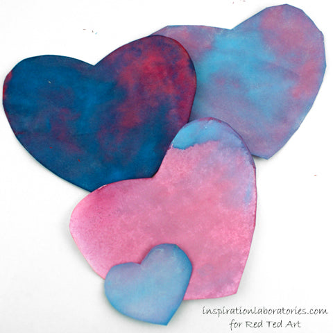 4 watercolor Painted hearts