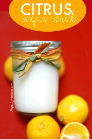 lemons and a jar with citrus sugar scrub writen on top