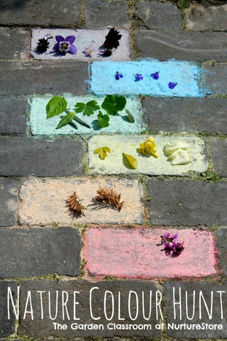 nature color hunt and chalk on sidewalk