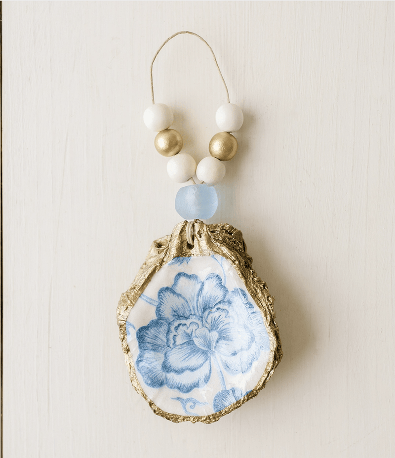 Grit and Grace Studio Decorative Peony Decoupage Oyster Shell: Indigo Collection