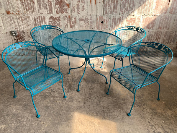 Vintage Wrought Iron Patio Set In The Manner Of Russell Woodard Front View