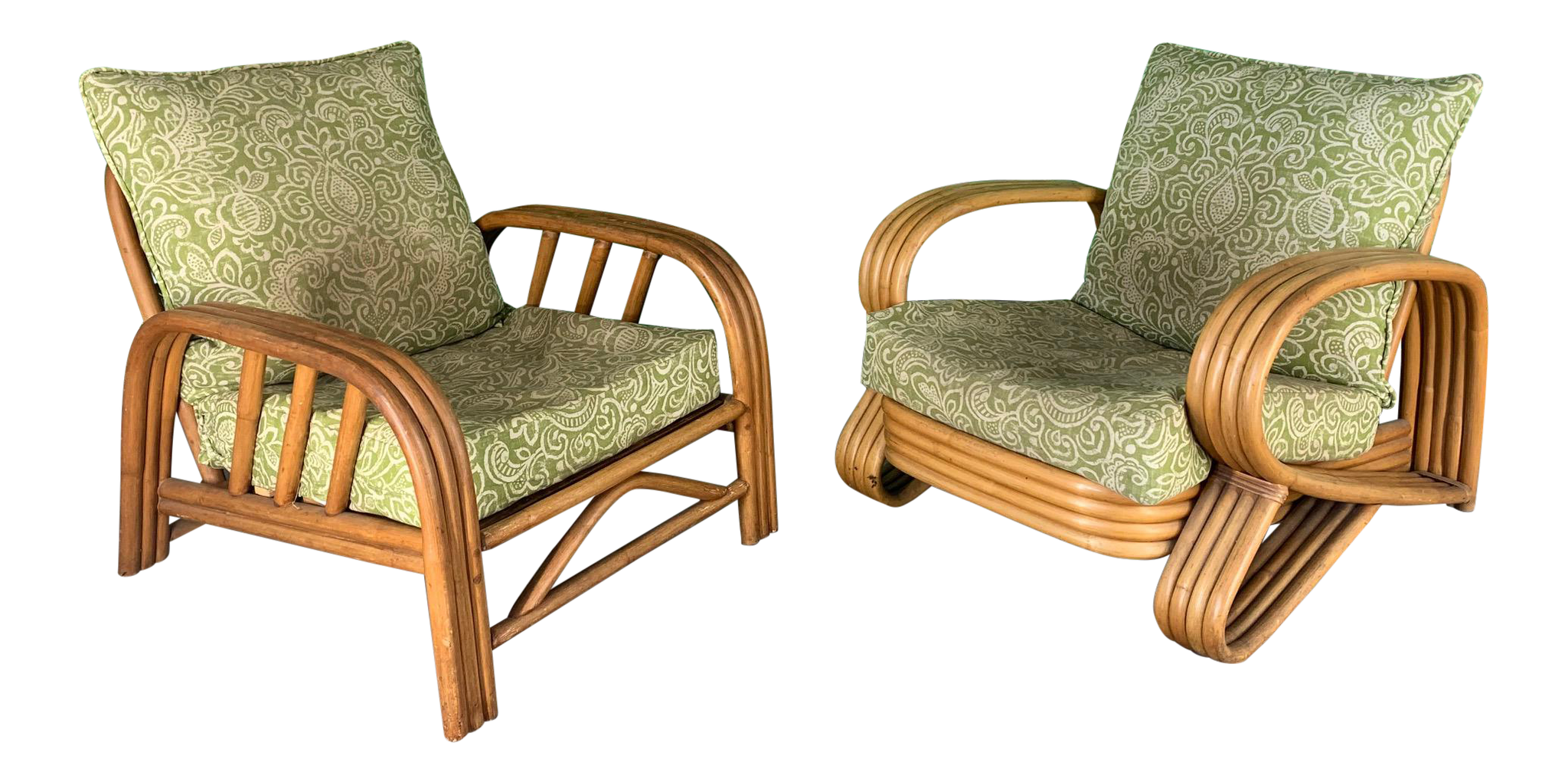 Pair Of Rattan Paul Frankl Style Lounge Chairs Marjorie And Marjorie