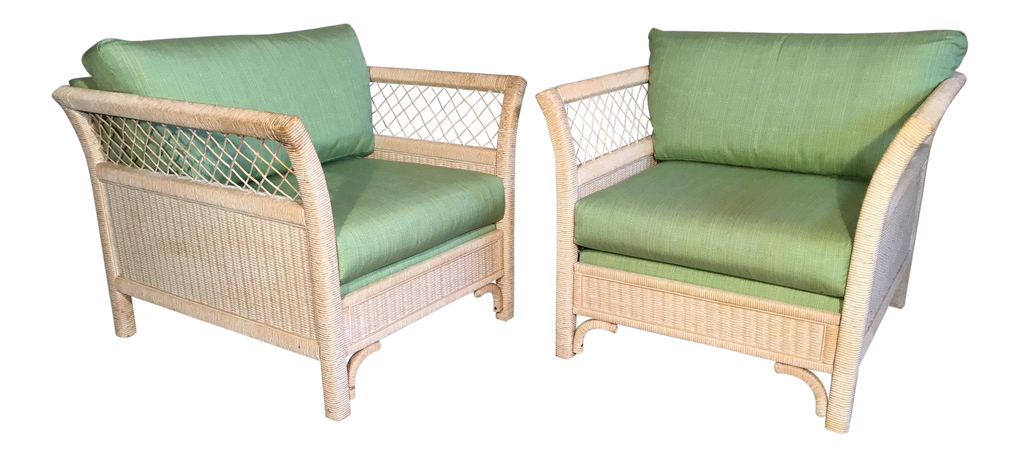 Pair Of Wicker Tuxedo Chairs By Henry Link For Lexington