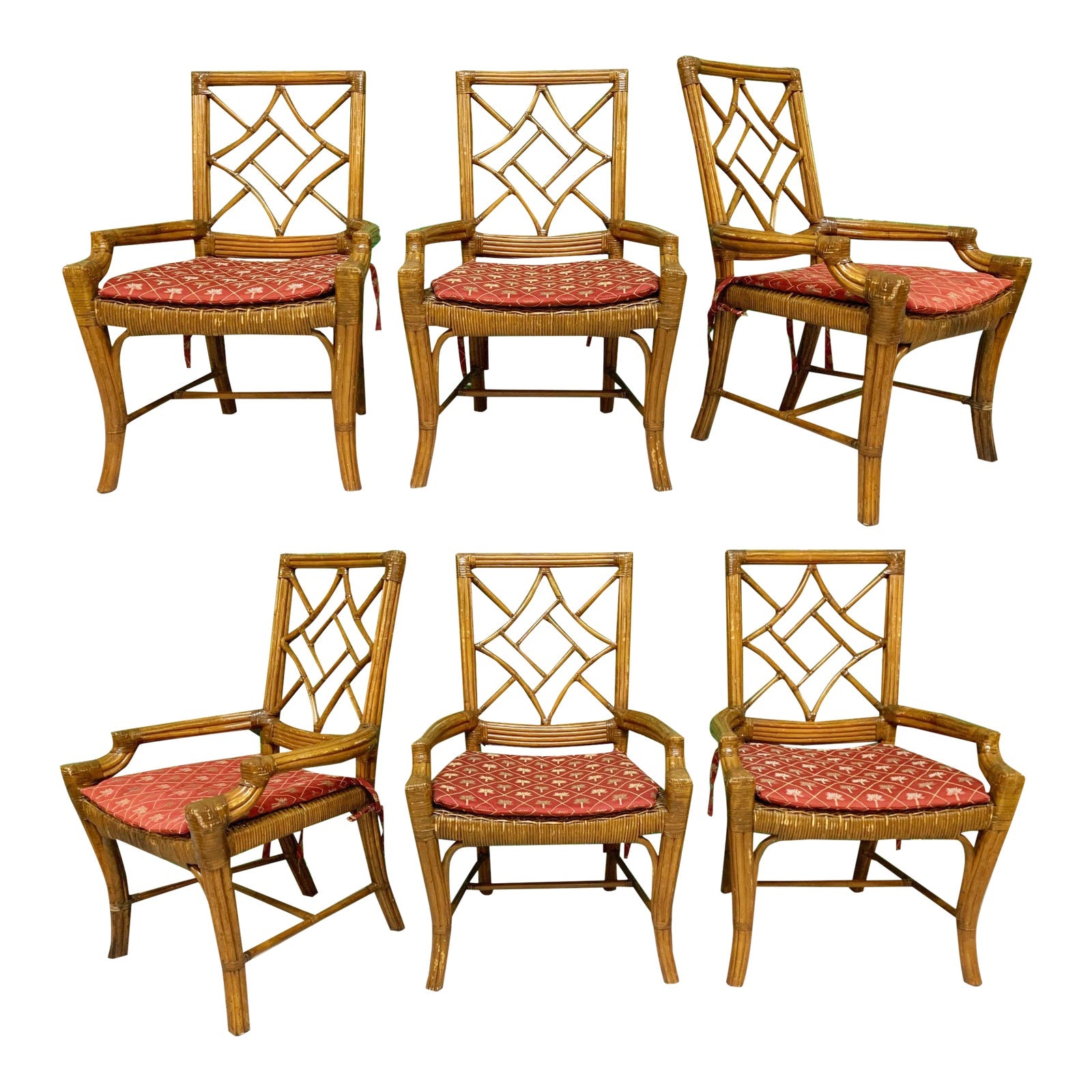 Set Of Six Rattan Chinoiserie Faux Bamboo Dining Chairs