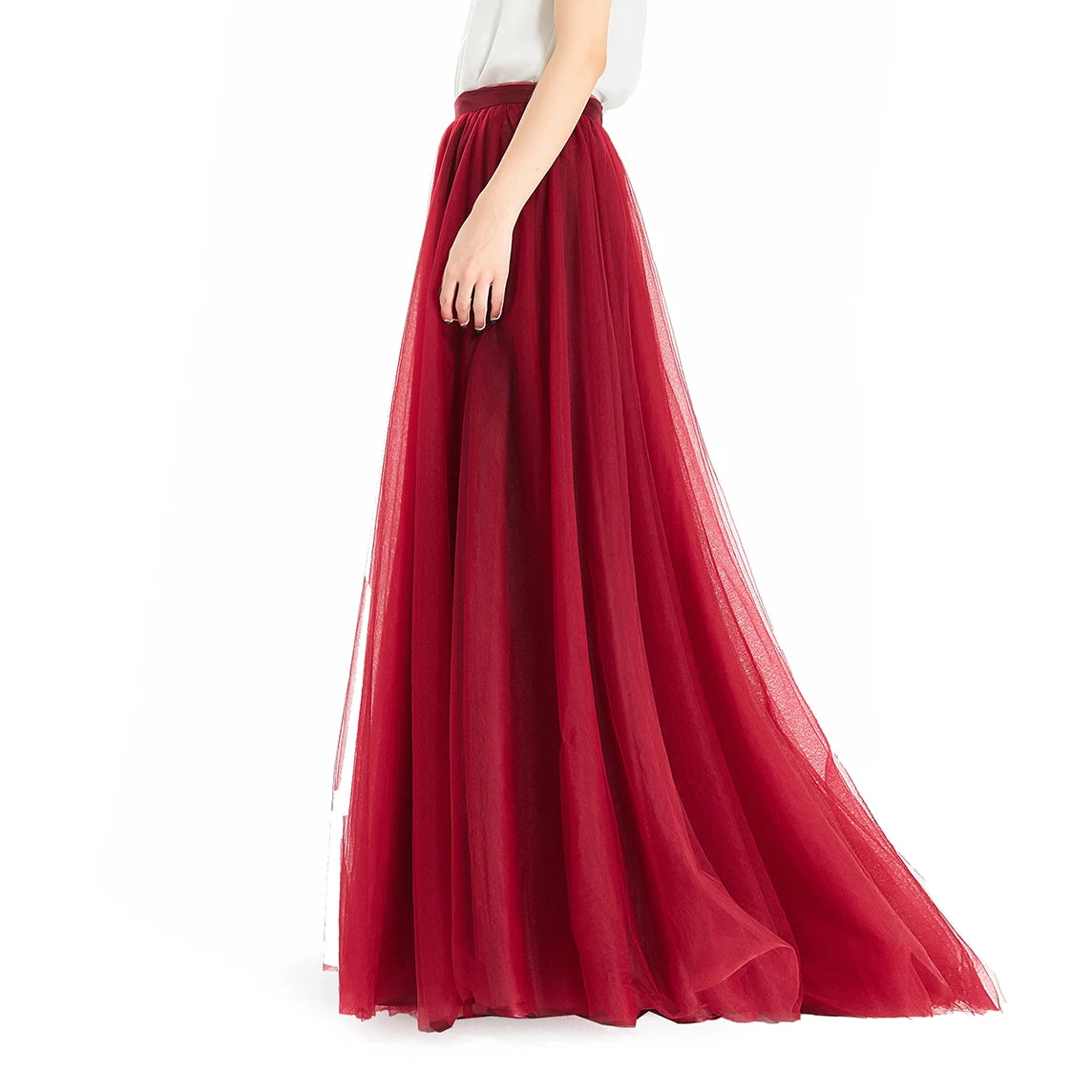 red tulle maxi skirt