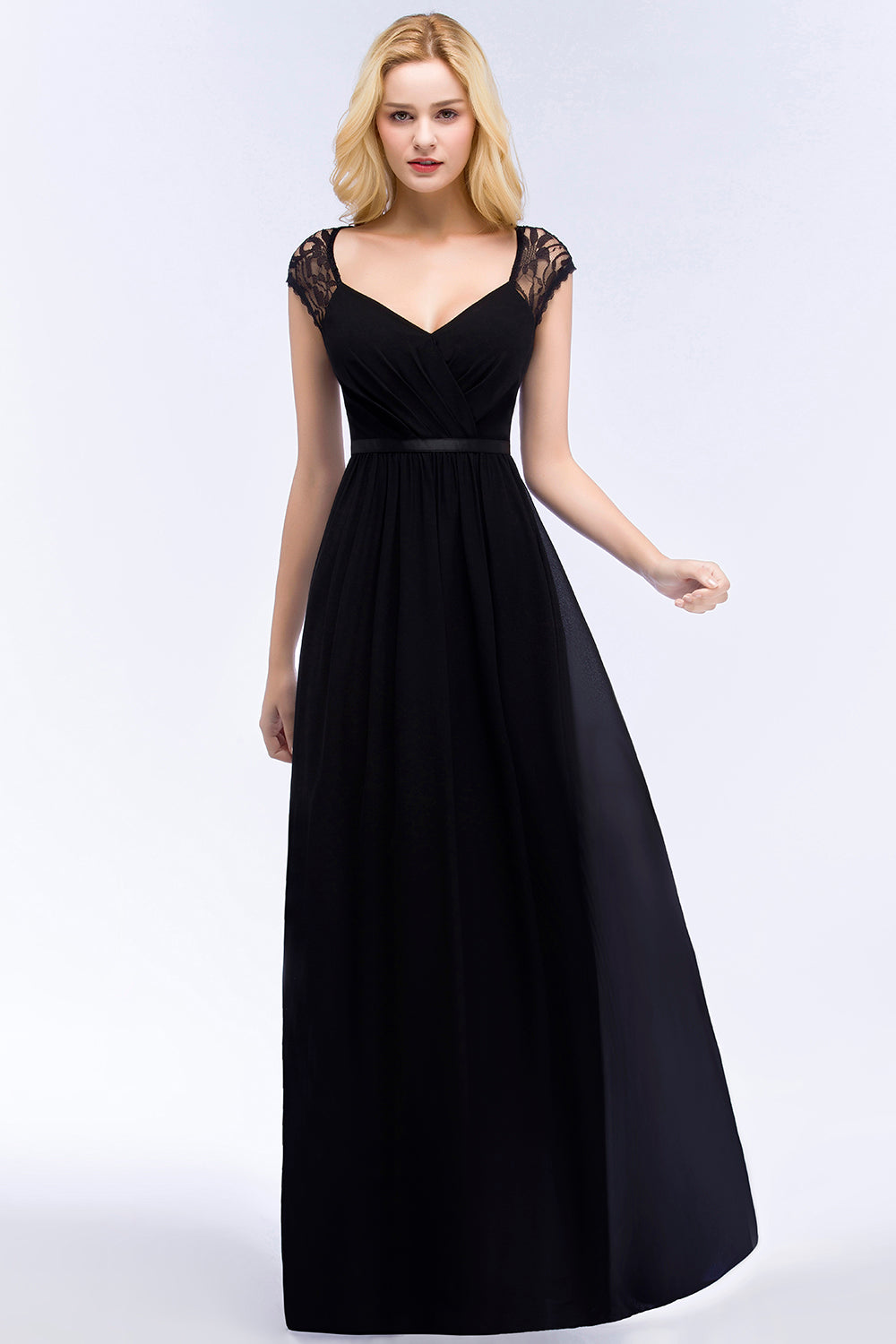 black lace bridesmaid dresses long