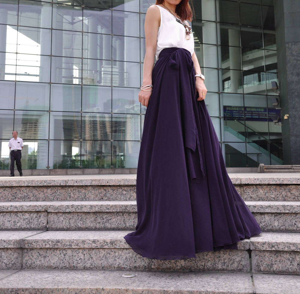 high waisted maxi skirt silk