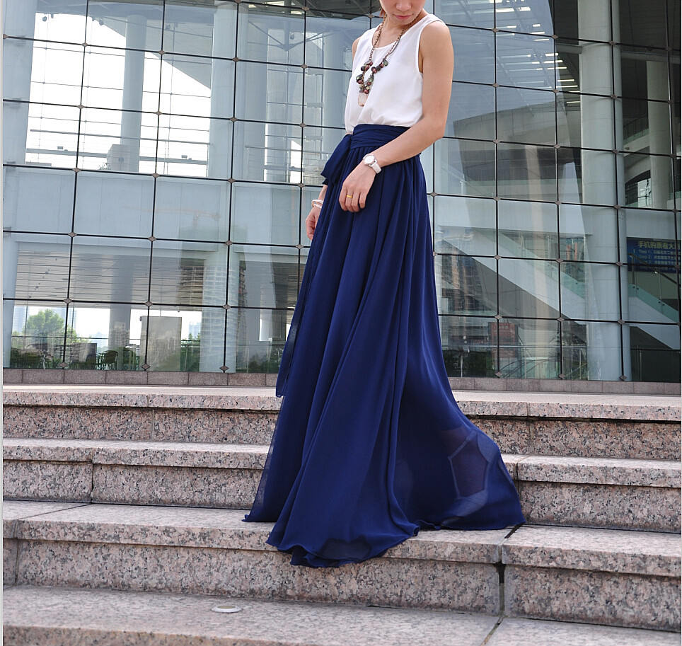 high waisted maxi skirt silk