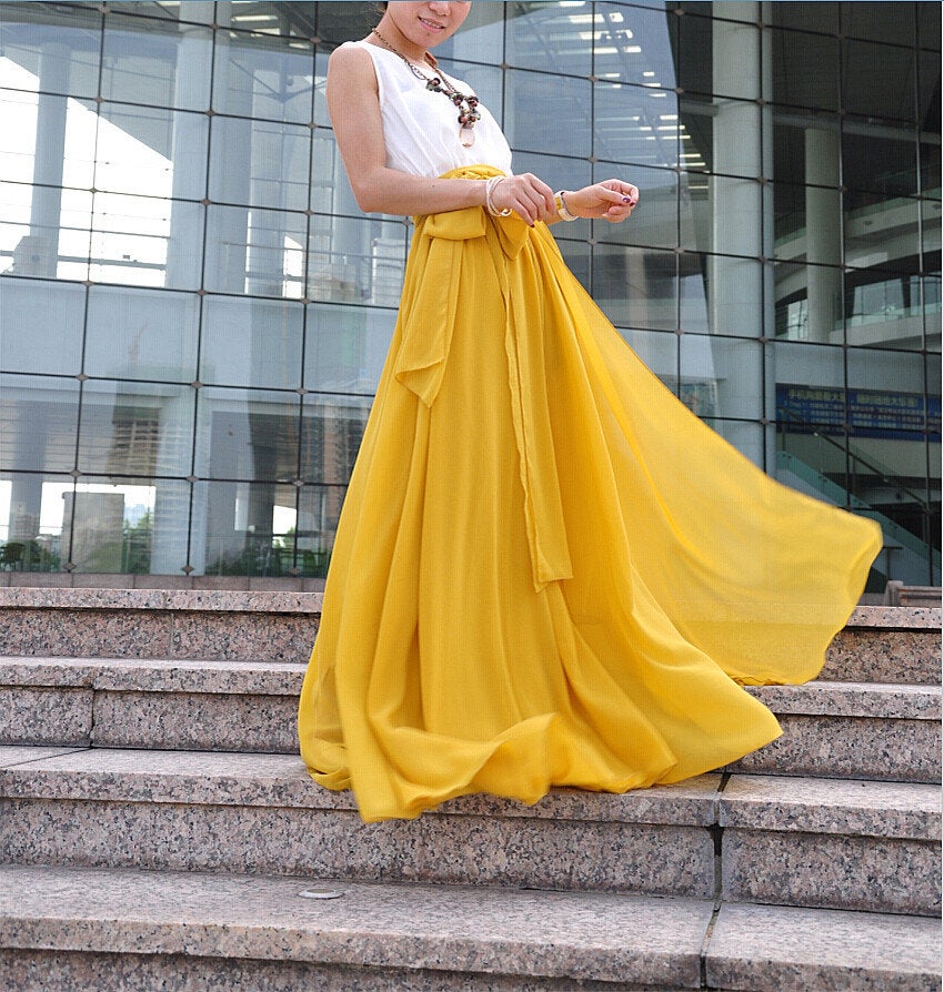 high waisted chiffon maxi skirt