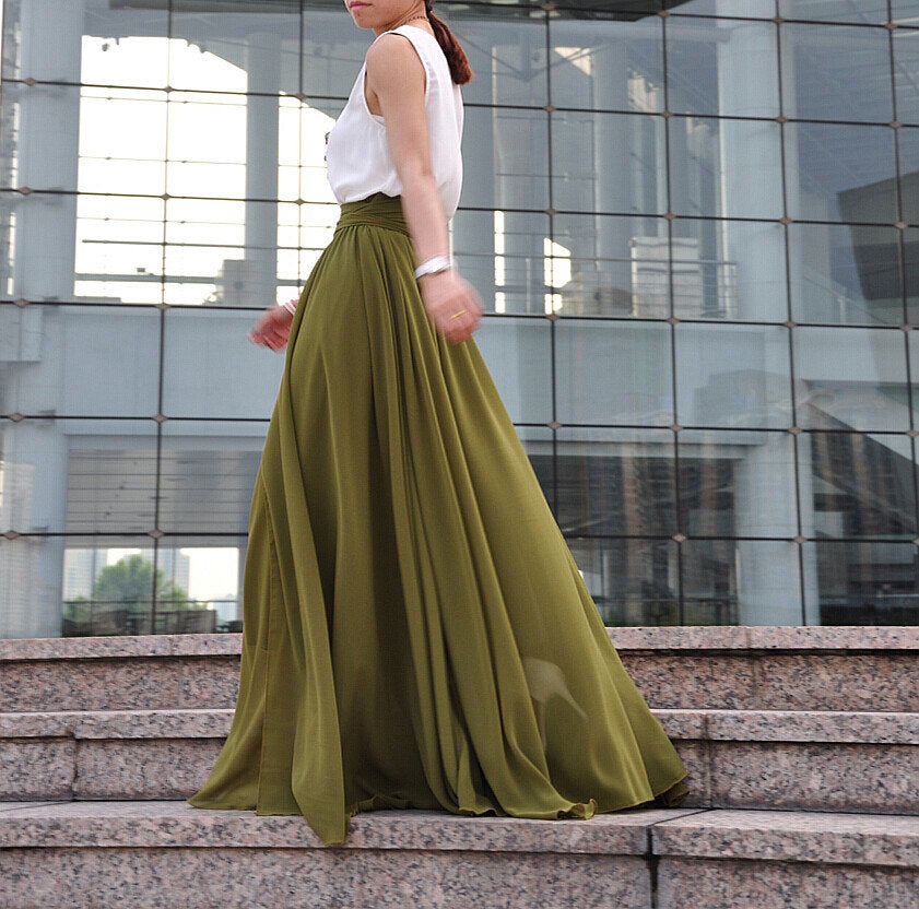 Plus Size Maxi Skirt Chiffon Silk 