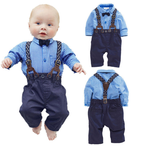 2016 new red plaid rompers shirts+jeans baby boys clothes bebe clothin ...