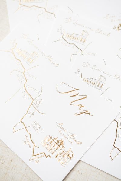 gold foil wedding maps