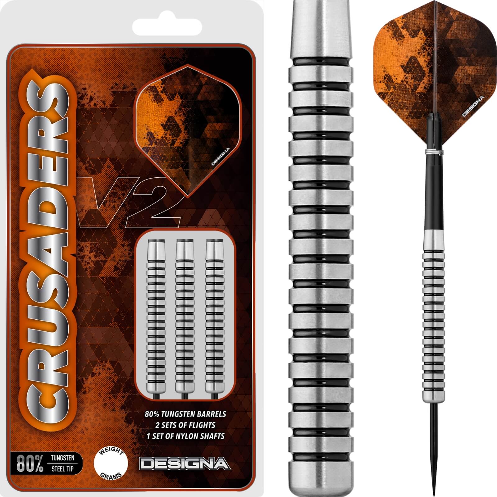 Darts - Designa - Crusader V2 M2 Darts - Steel Tip - 80% Tungsten - 21g 23g 25g 27g 