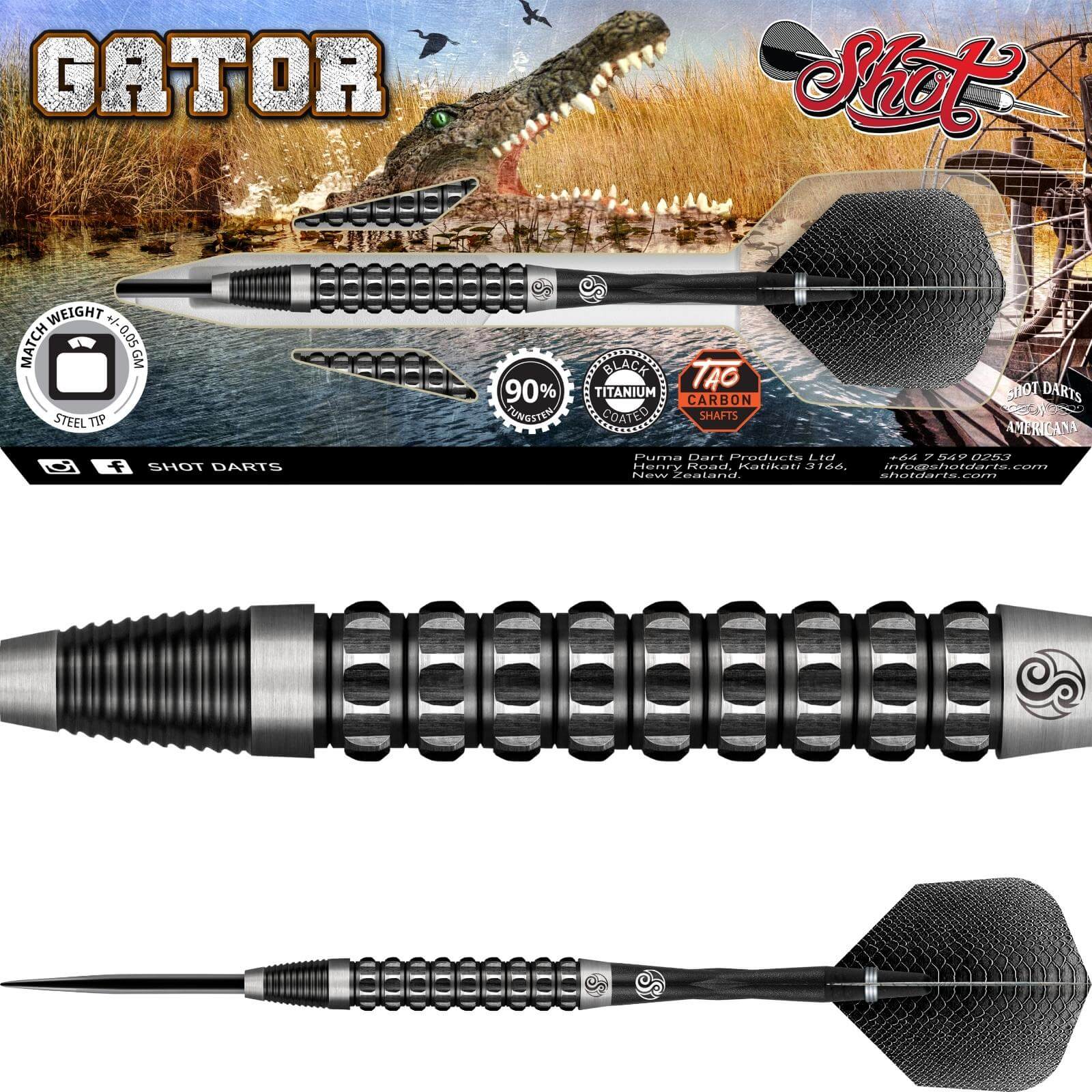 Darts - Shot - Americana Gator Darts - Steel Tip - 90% Tungsten - 22g 23g 24g 25g 