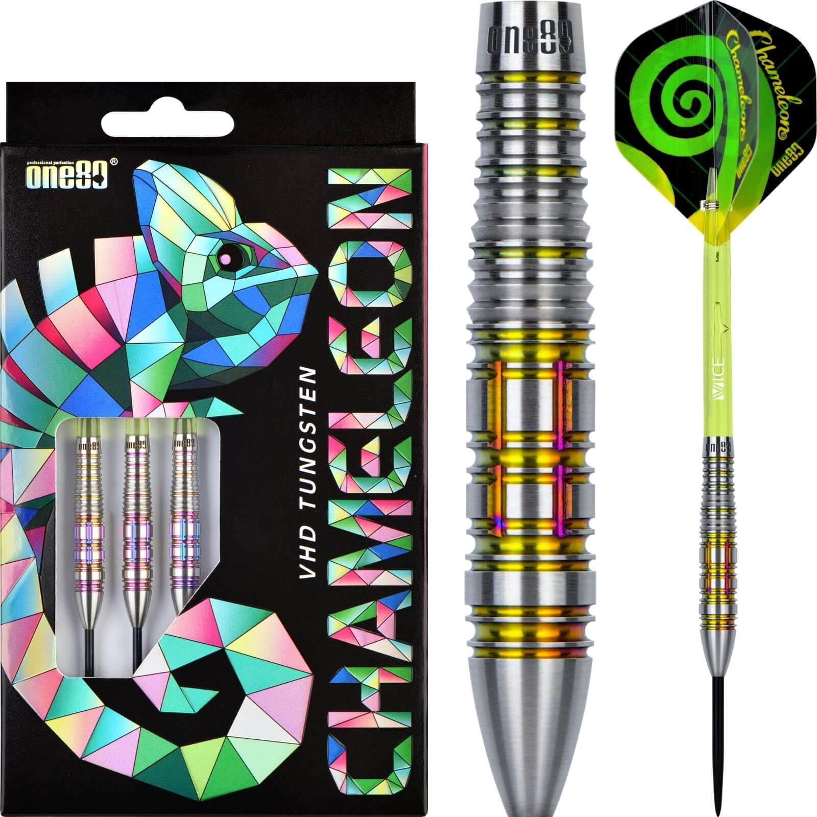 Darts - One80 - Chameleon Emerald Darts - Steel Tip - 90% Tungsten - 22g 24g 