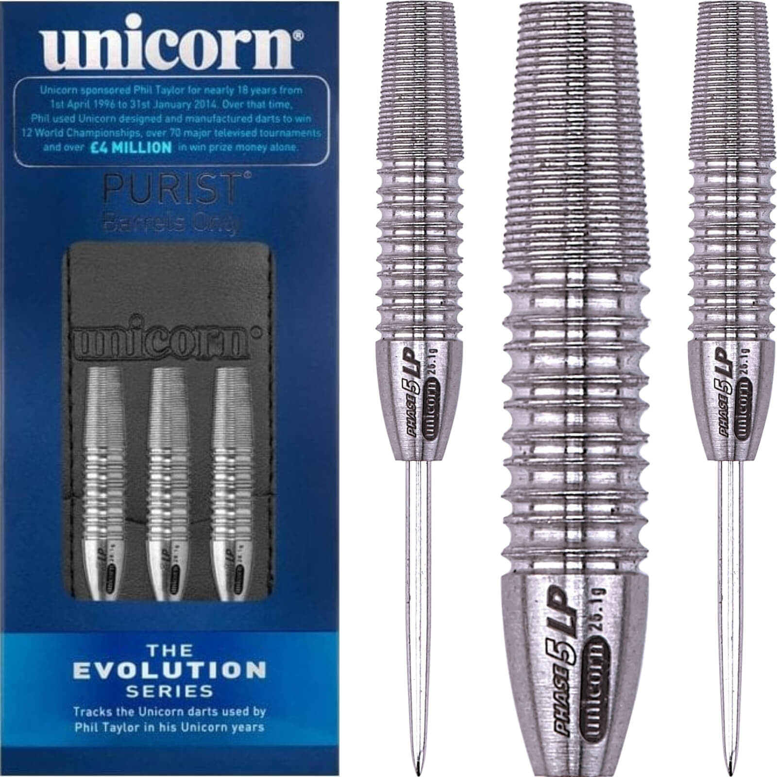 Darts - Unicorn - Purist Evolution Phase 5 LP Darts - Steel Tip - 95% Tungsten - 26g 