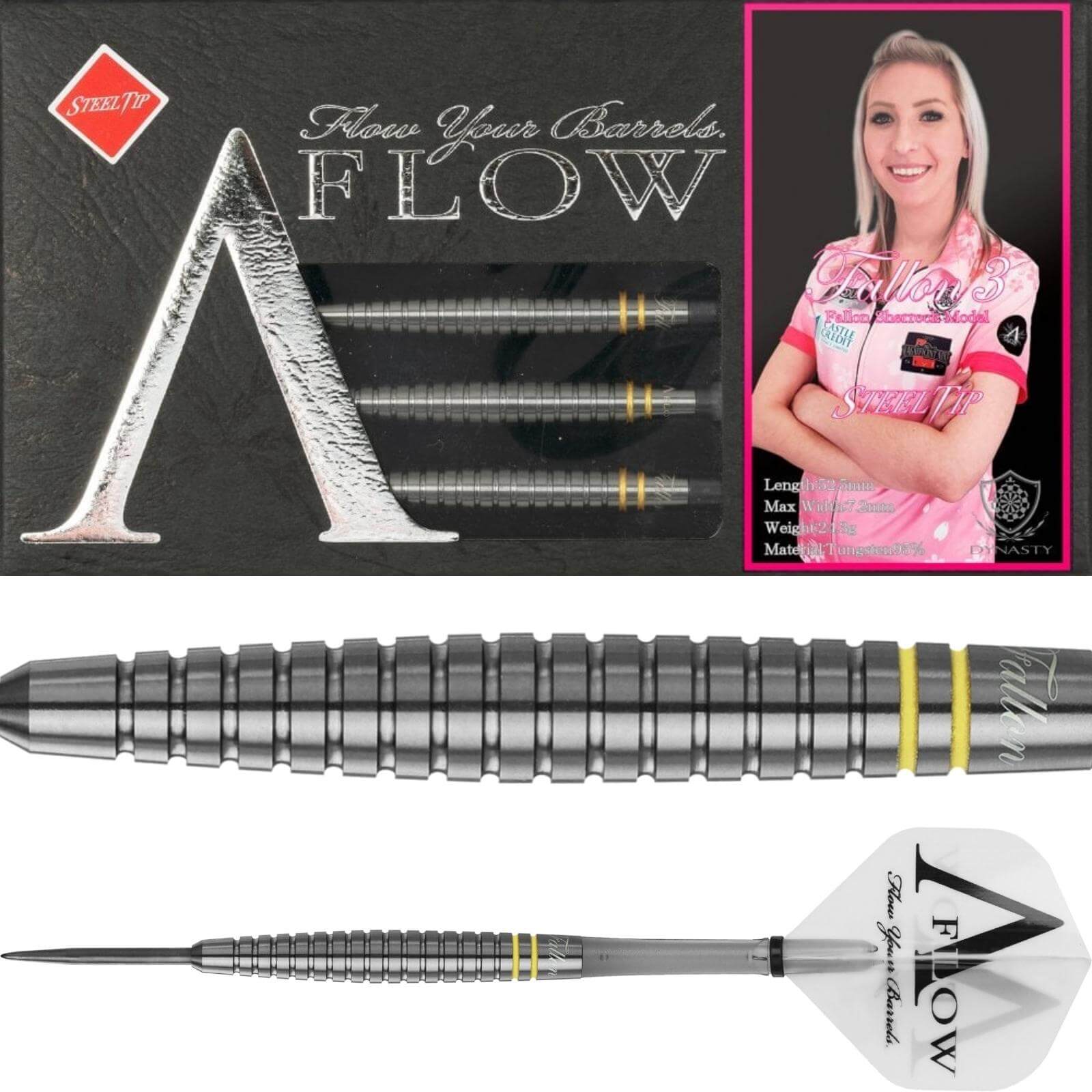 Darts - Dynasty - Fallon Sherrock V3 Darts - Black Ti - Steel Tip - 95% Tungsten - 24g 