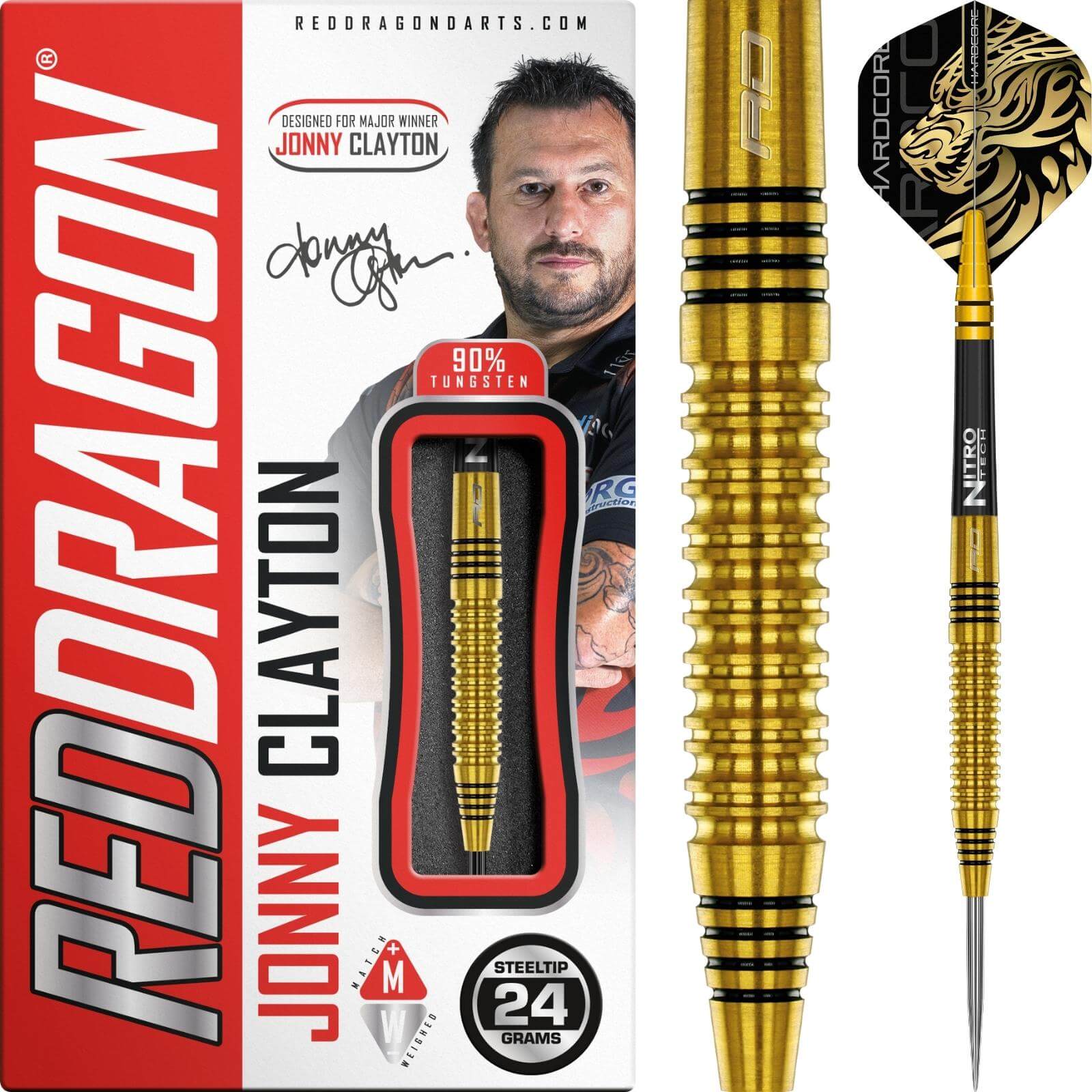 Darts - Red Dragon - Jonny Clayton Gold Darts - Steel Tip - 90% Tungsten - 22g 24g 