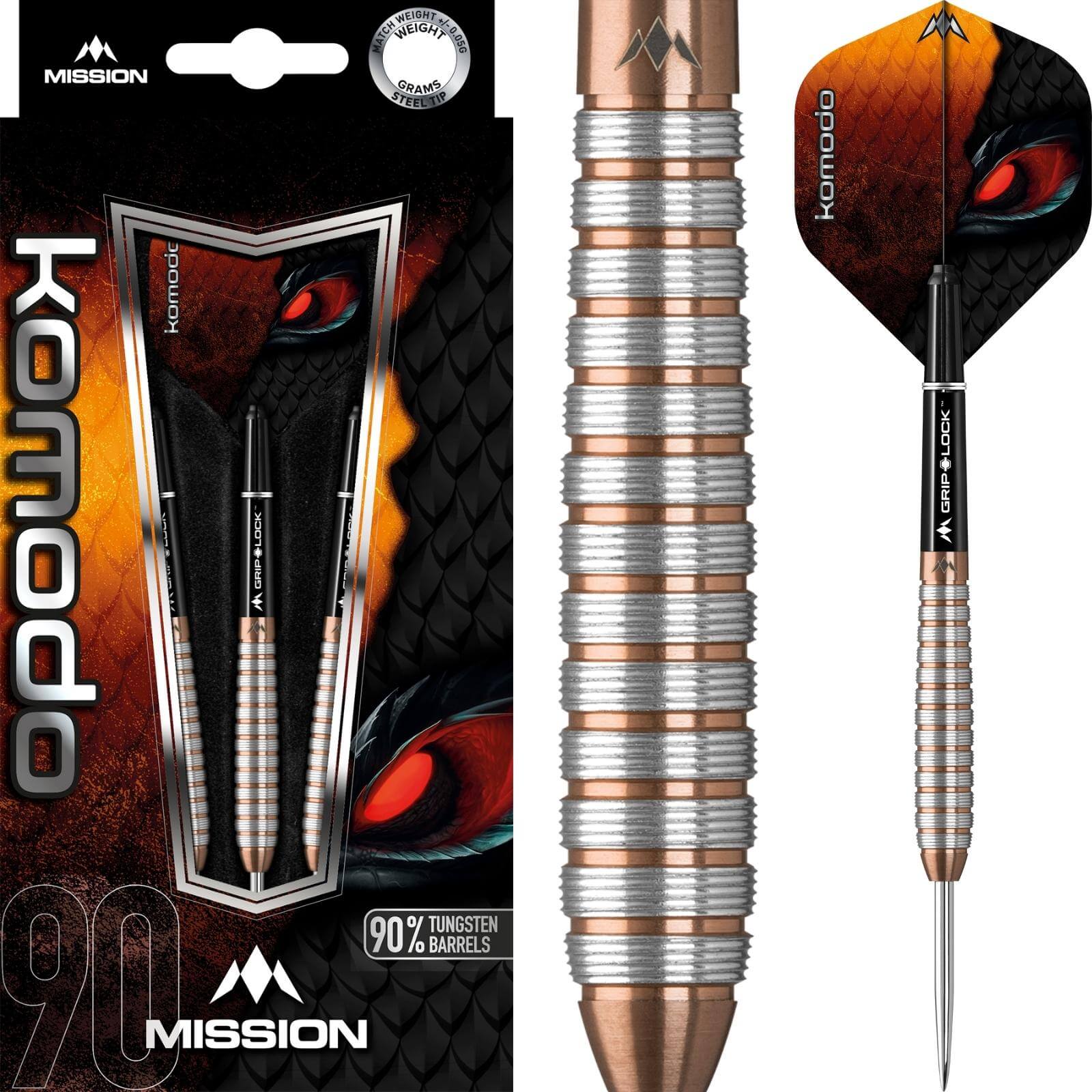 Darts - Mission - Komodo GX M2 Darts - Steel Tip - 90% Tungsten - 23g 25g 