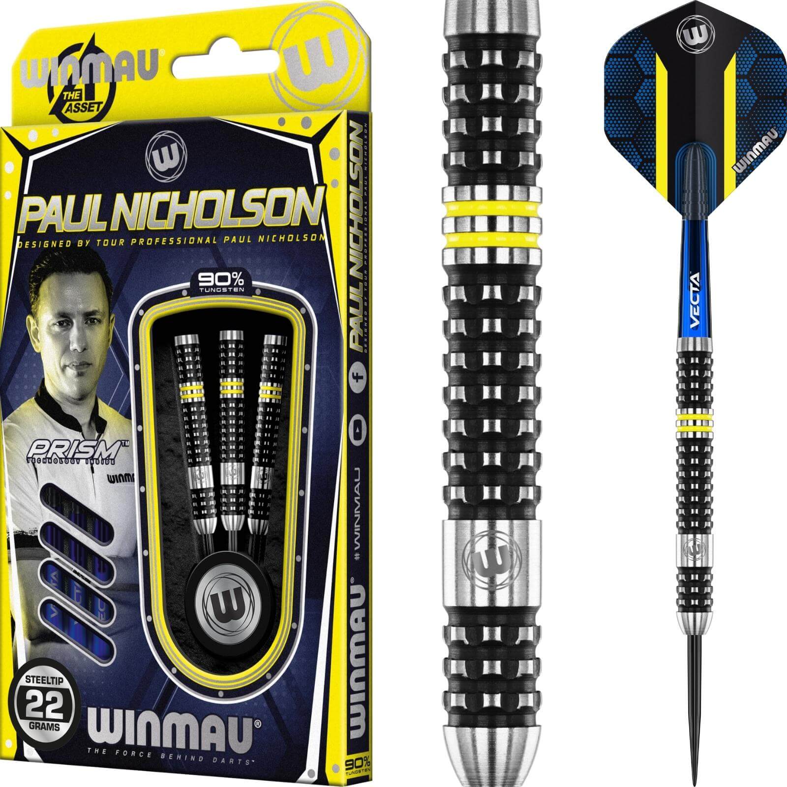 Darts - Winmau - Paul Nicholson Darts - Steel Tip - 90% Tungsten - 22g 