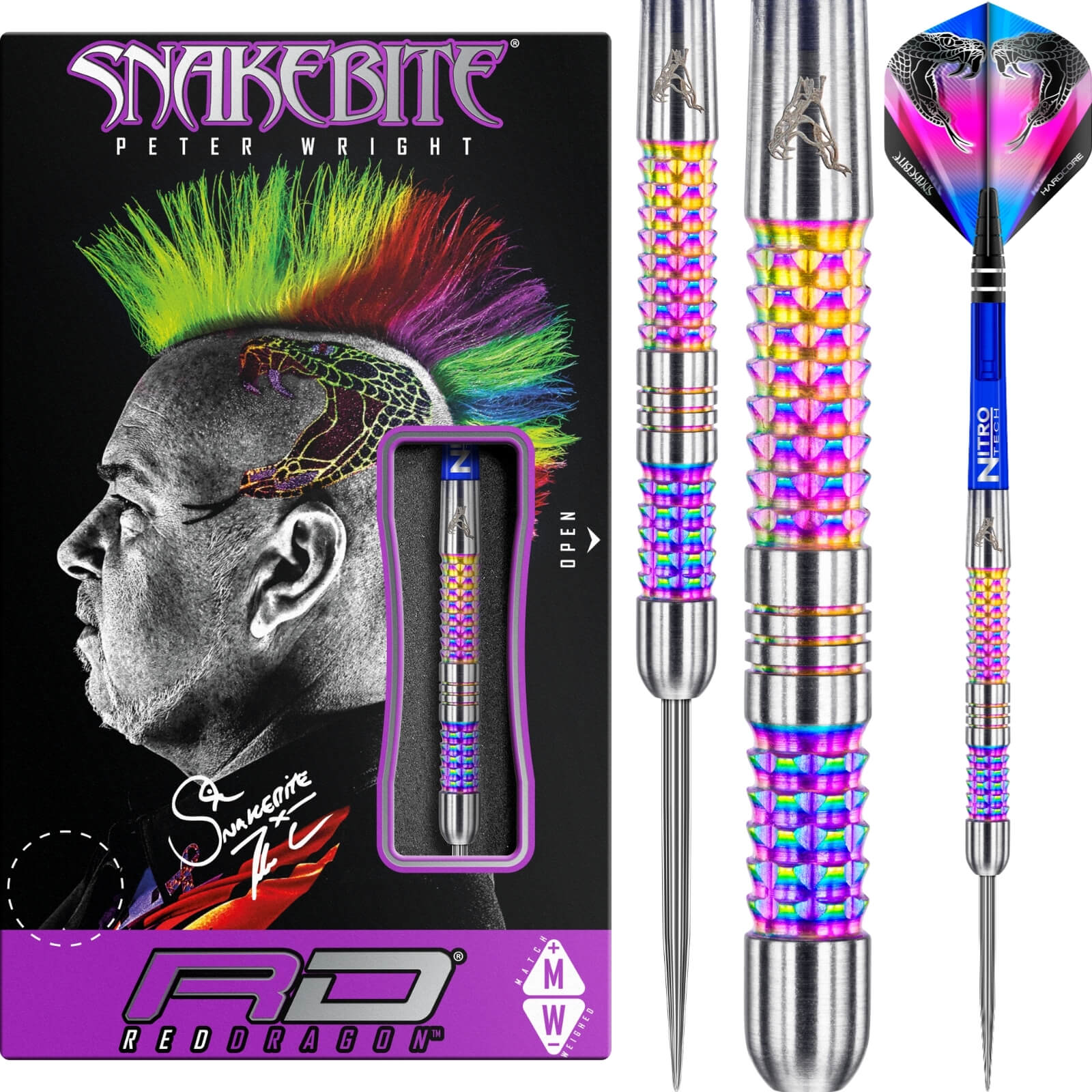 Darts - Red Dragon - Peter Snakebite Wright Mamba Rainbow Darts - Steel Tip - 90% Tungsten - 22g 24g 