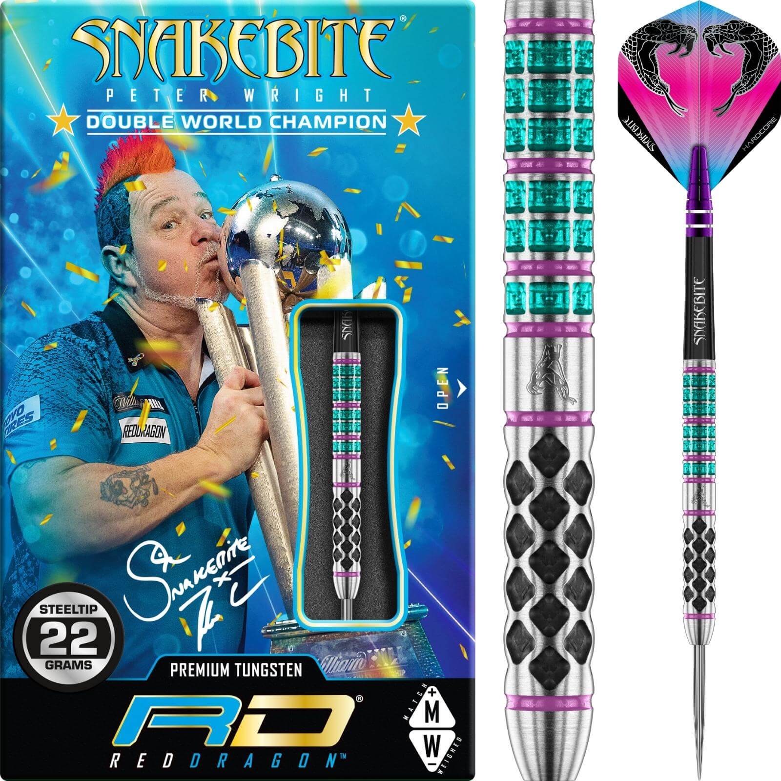 Darts - Red Dragon - Peter Wright Supa-Venom Darts - Steel Tip - 90% Tungsten - 21g 22g 23g 24g 