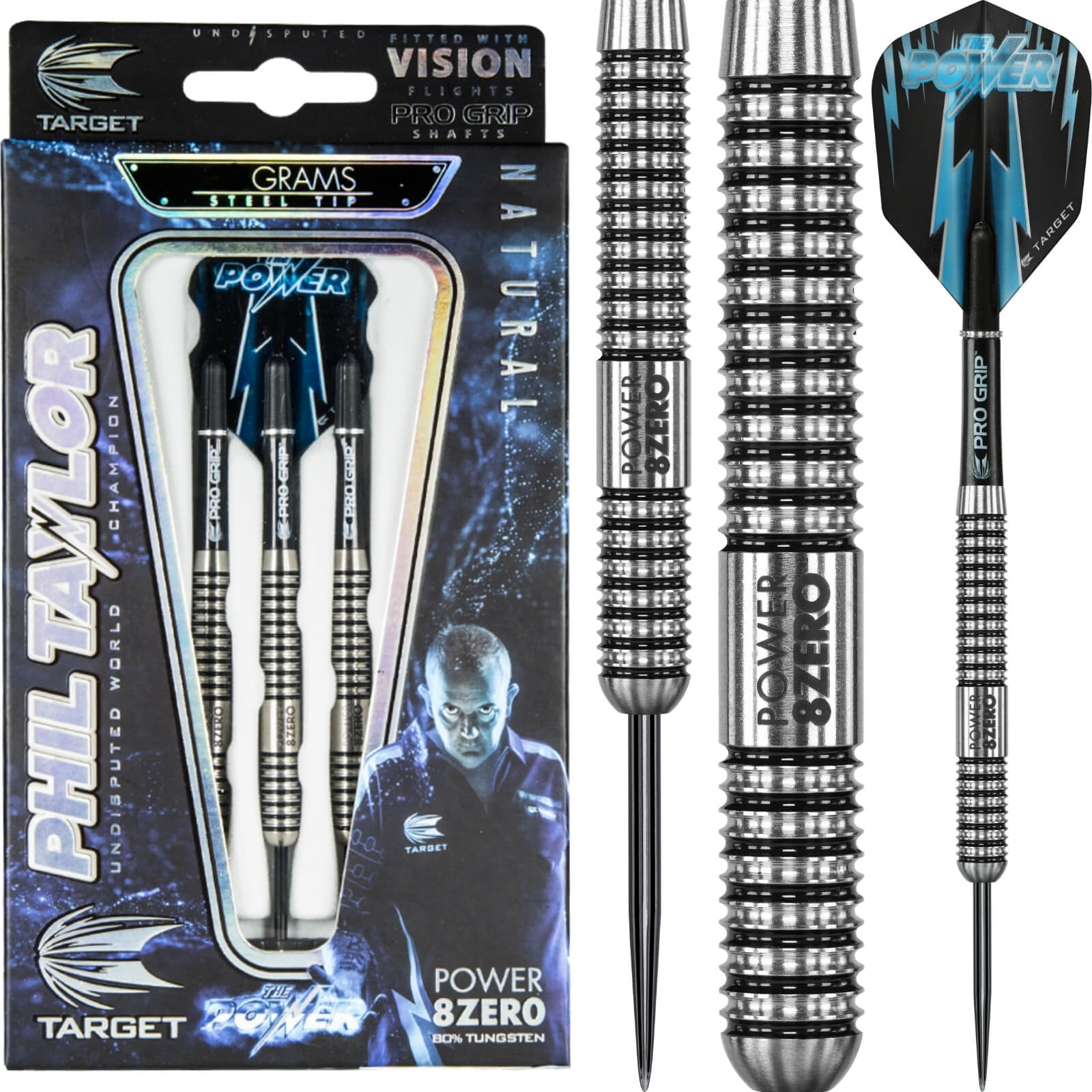 Darts - Target - Phil Taylor Power 8ZERO Darts - Steel Tip - 80% Tungsten - 21g 23g 24g 25g 26g 