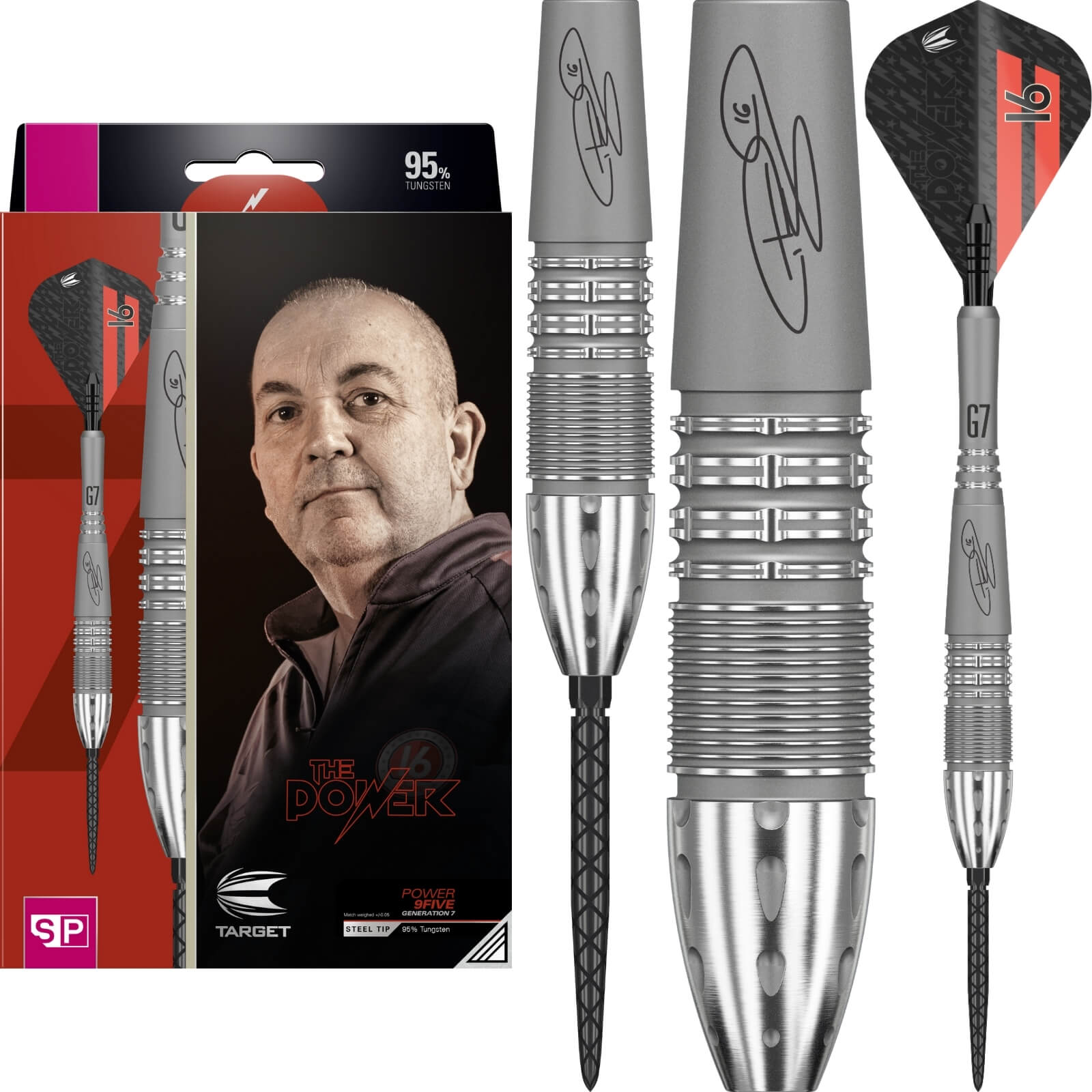 Darts - Target - Phil Taylor Gen 7 Darts - Swiss Point - Steel Tip - 95% Tungsten - 22g 24g 26g 