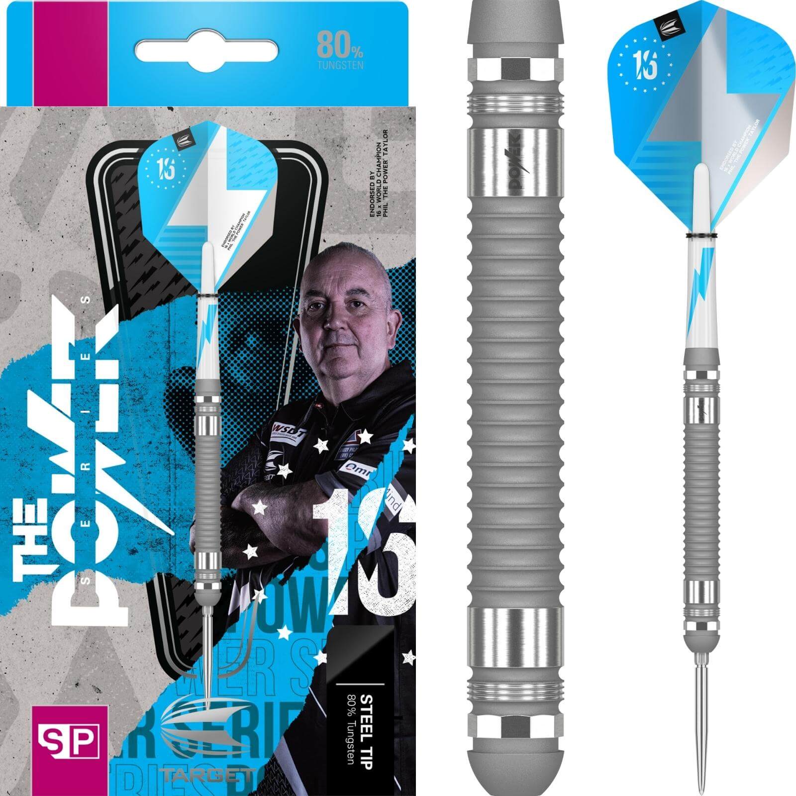 Darts - Target - Phil Taylor Power Series Silver Darts - Swiss Point - Steel Tip - 80% Tungsten - 23g 24g 