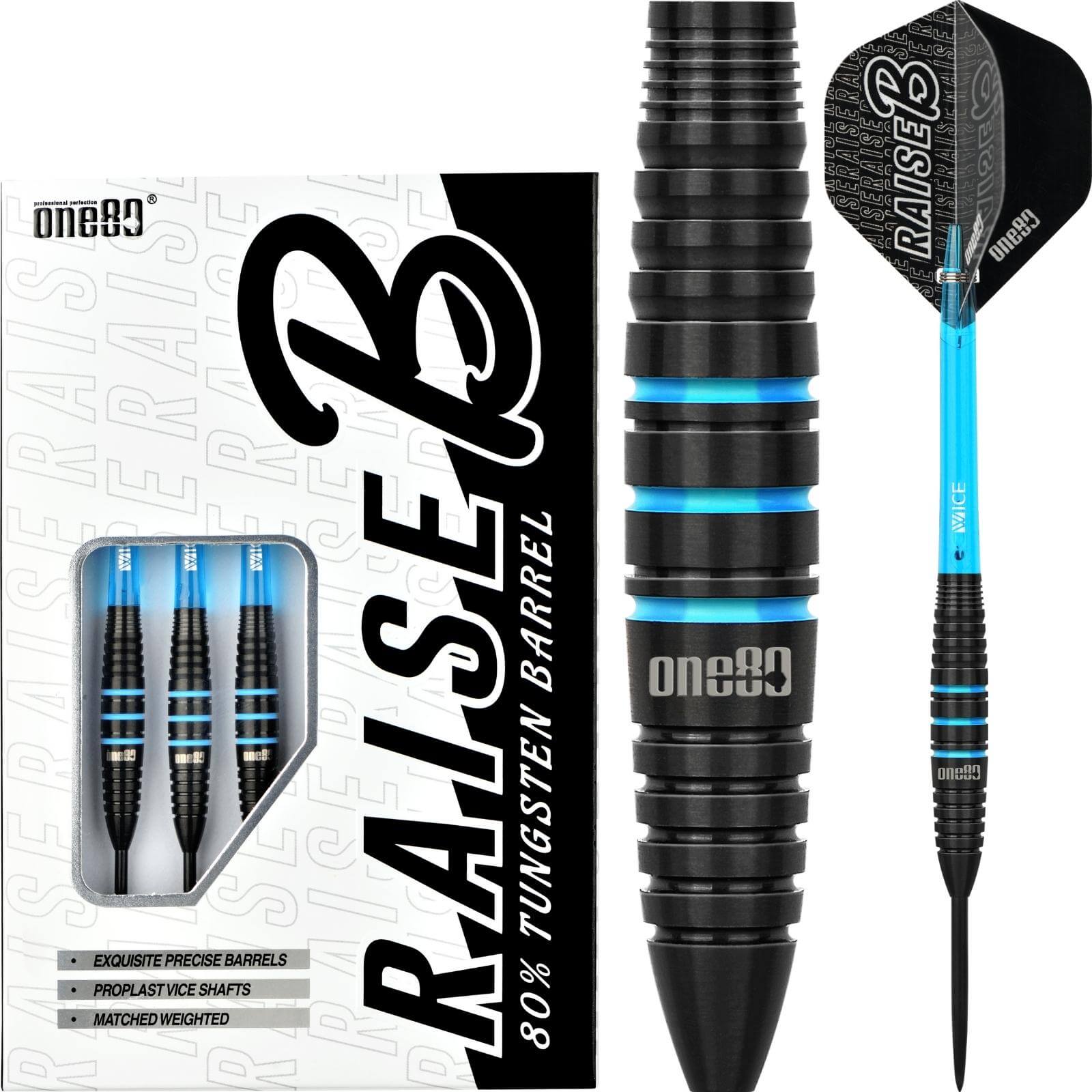 Darts - One80 - Raise B Darts - Aqua - Steel Tip - 80% Tungsten - 21g 23g 