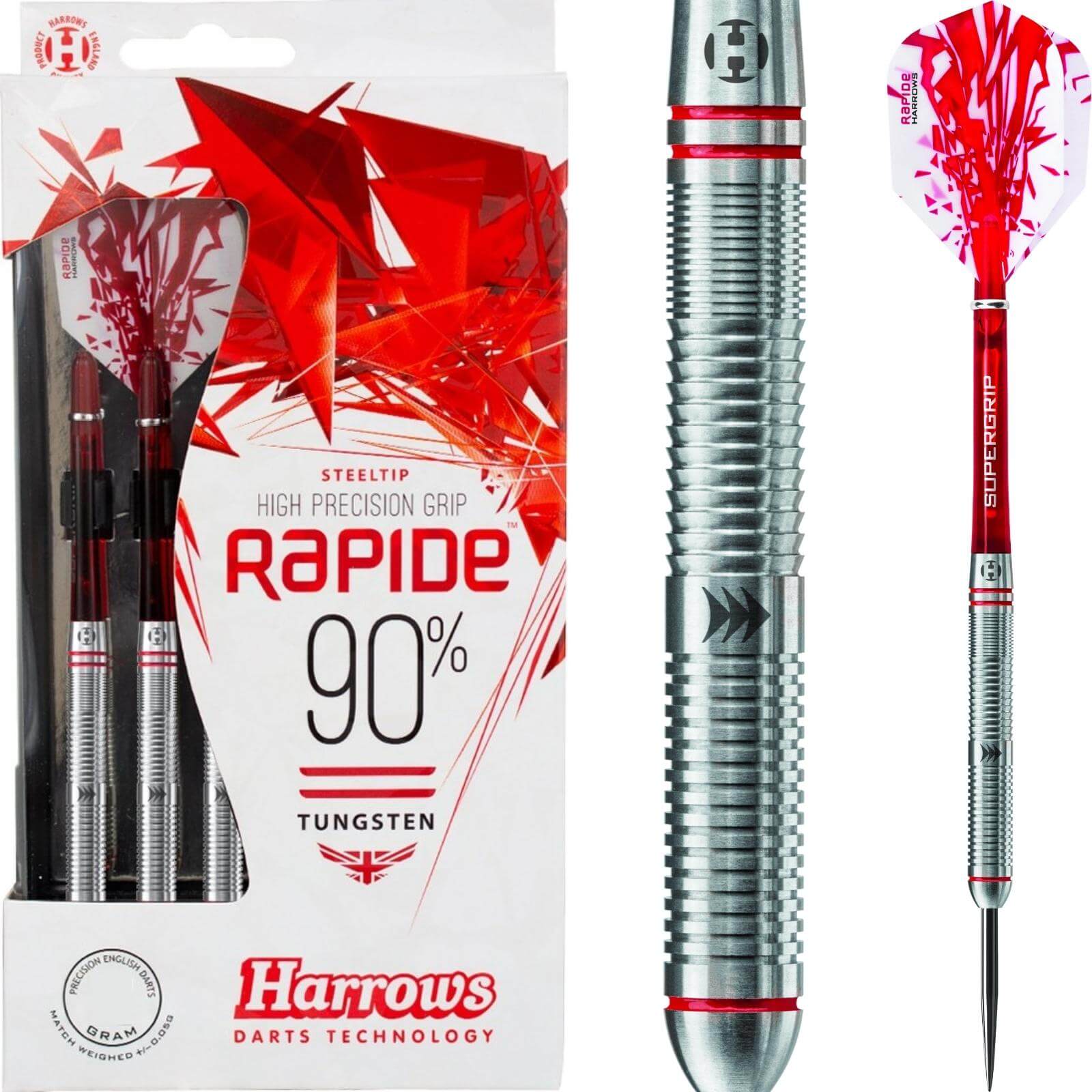 Darts - Harrows - Rapide Straight Barrel Darts - Steel Tip - 90% Tungsten - 21g 23g 25g 