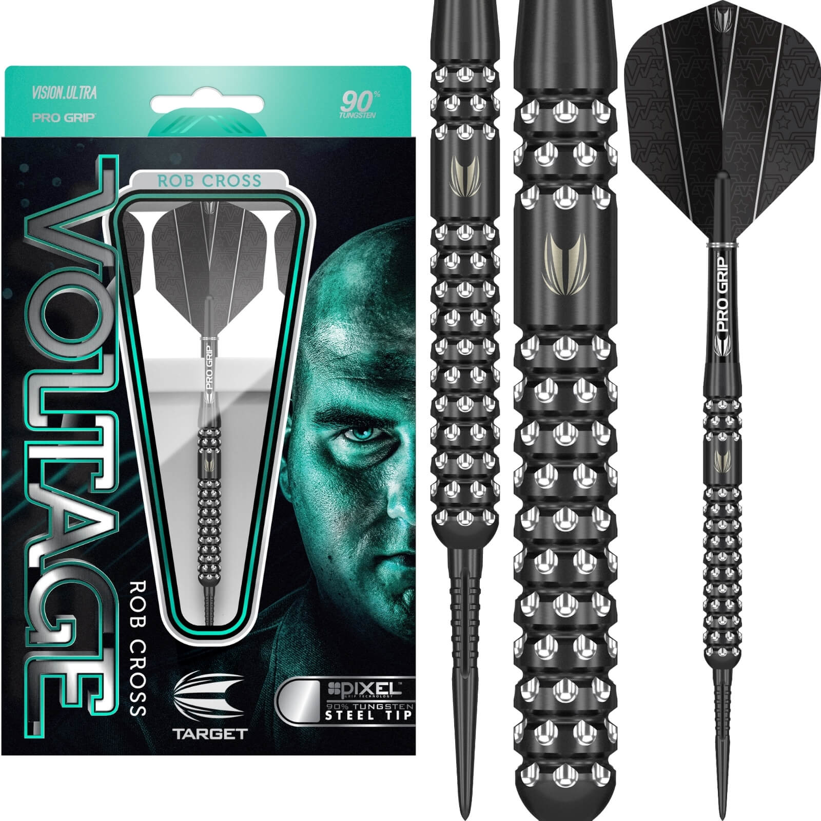 Darts - Target - Rob Cross Pixel Grip Darts - Steel Tip - 90% Tungsten - 21g 23g 25g 