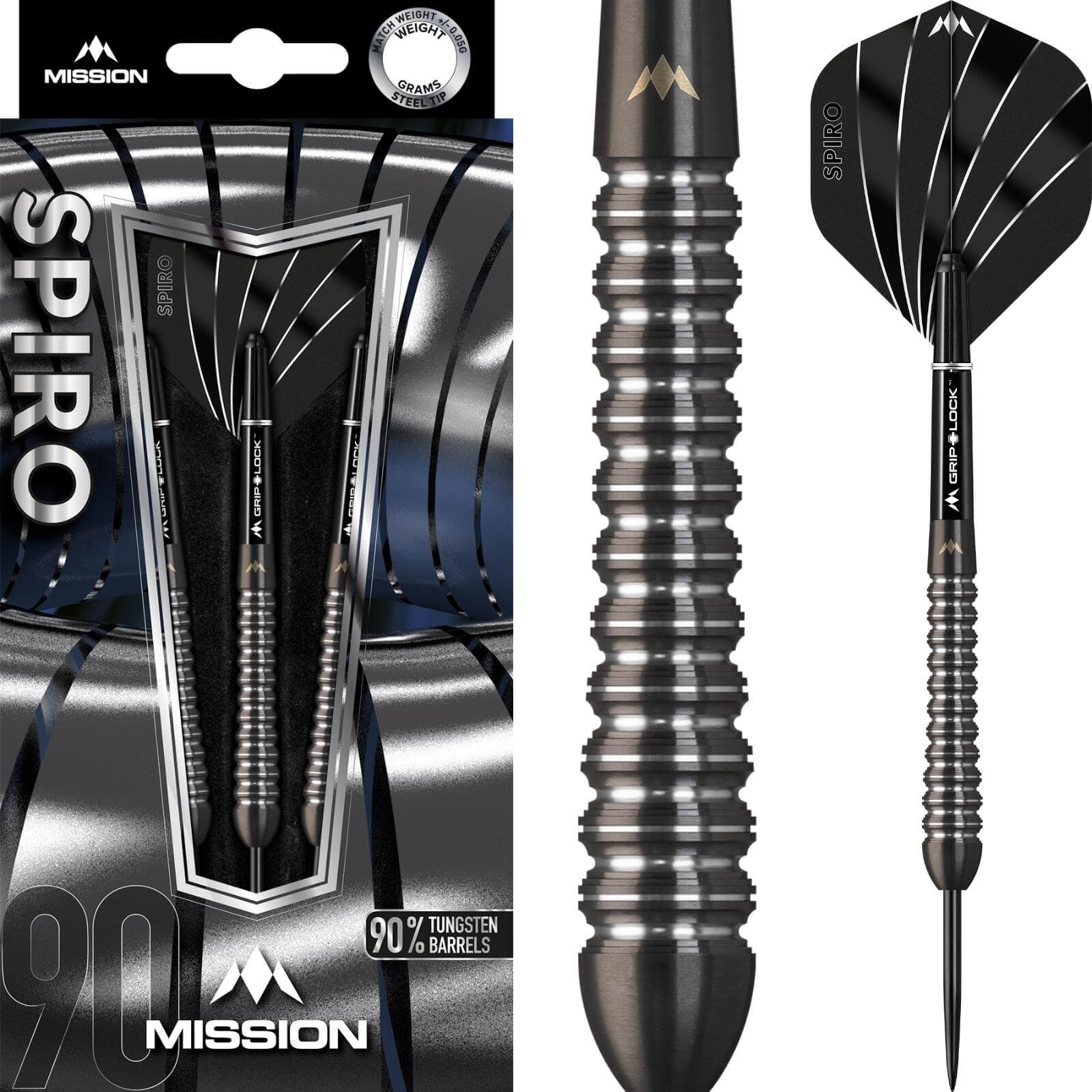 Darts - Mission - Spiro M2 Darts - Steel Tip - 90% Tungsten - 20g 22g 24g 