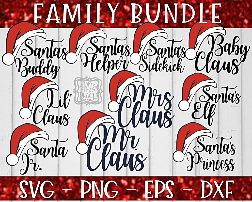 Download Family With Mr And Mrs Claus Svg With Santa Hats On The Beach Boutique