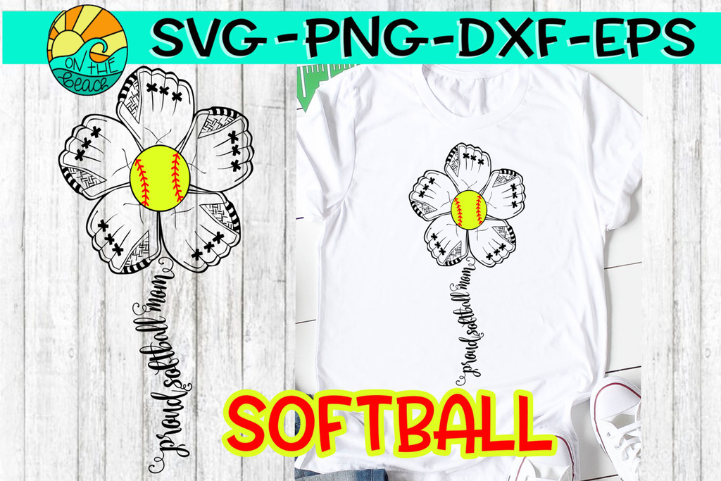 Softballl Mom- Flower - SVG - DXF - EPS - PNG - On The ...