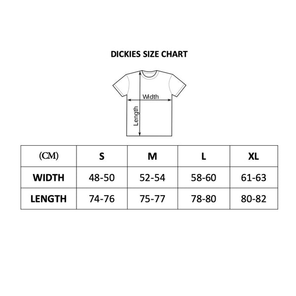 Dickies T Shirt Size Chart