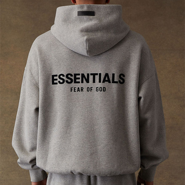 FEAR OF GOD Essentials Felt Logo Hoodie Dark Oatmeal | ORIGINALFOOK