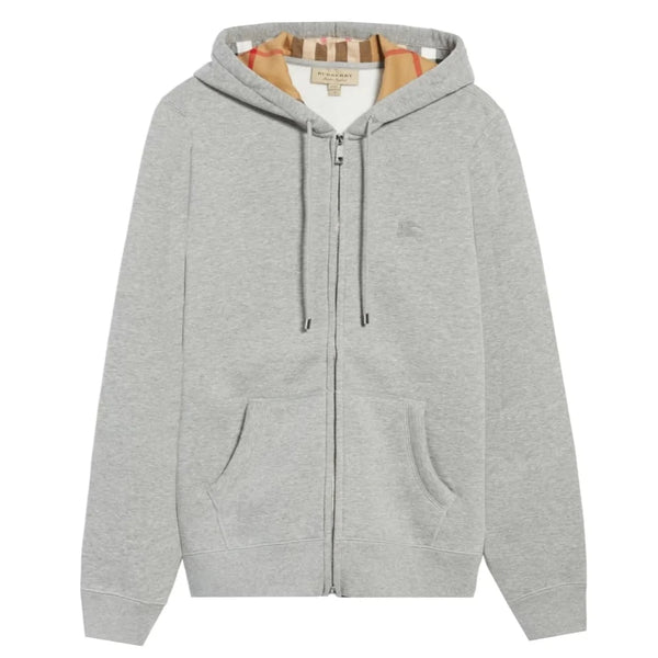 Burberry Clarendon Check Embroidery Logo Zip Hoodie Grey | ORIGINALFOOK  STORE