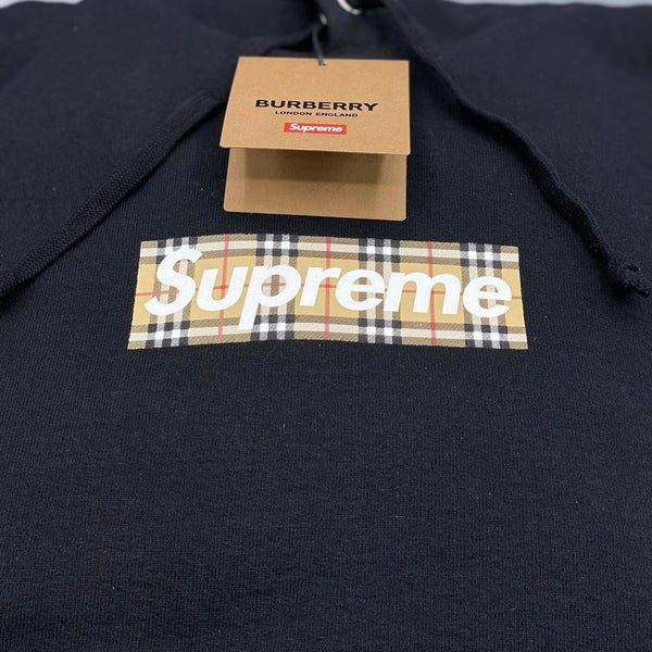 SUPREME X BURBERRY Box Logo Hoodie Black | ORIGINALFOOK STORE