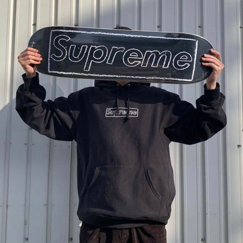SUPREME X KAWS Chalk Logo Hooded Sweatshirt Black SS21 | ORIGINALFOOK