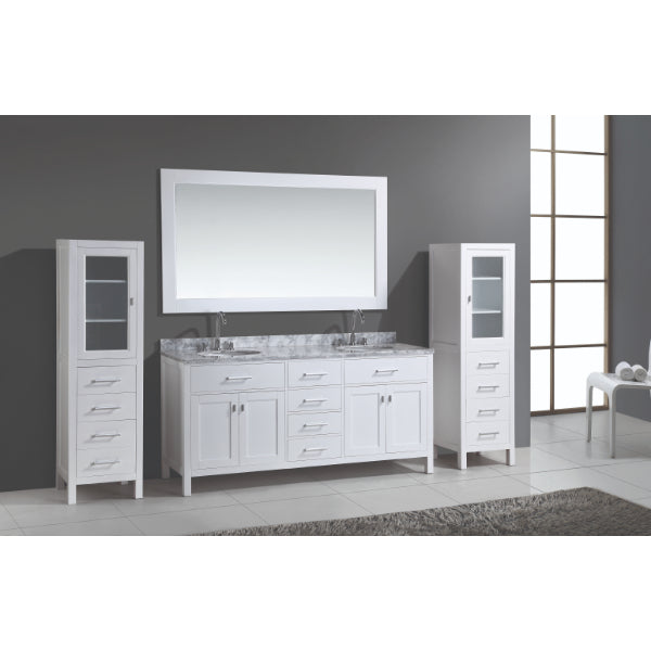 London 72″ White Transitional Double Sink Vanity Set w/ Two Matching L ...