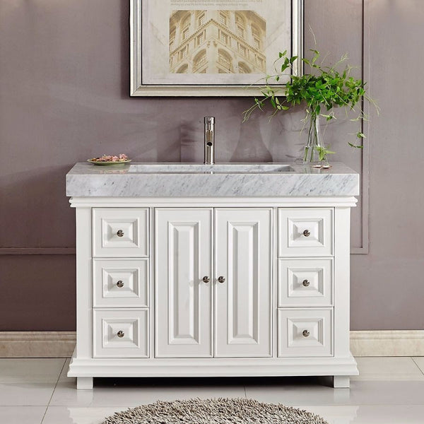 Silkroad Exclusive 48 White Oak Single Vanity Ramp Sink Marble Top ...