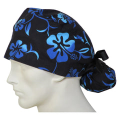 Black Lava Flowers Ponytail Surgical Caps