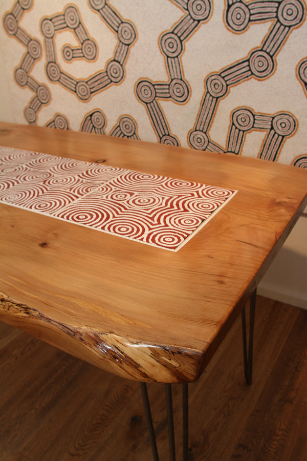 wood dining table with tiles