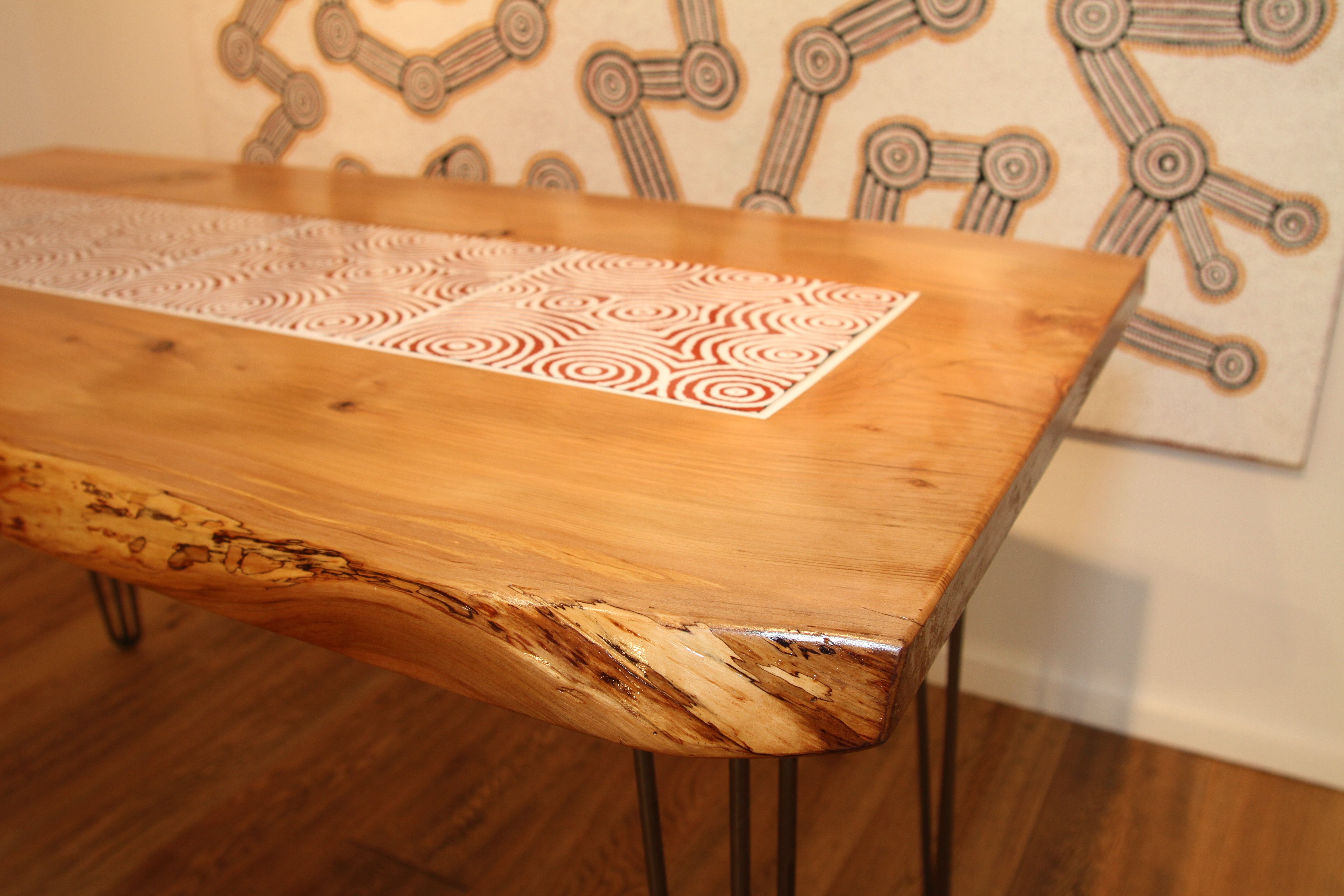 Cedar of Lebanon & Ceramic tile inlaid Dining table, hair pin legs 