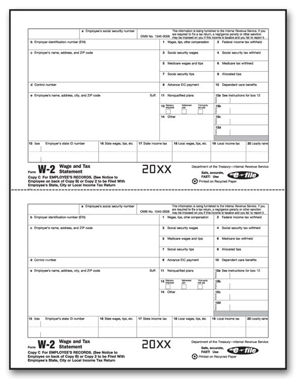 TF5203 Laser W-2 Employee Copy 2/Copy C 8 1/2 x 11" QTY 100