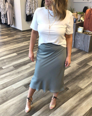 White Tee and Silk Skirt