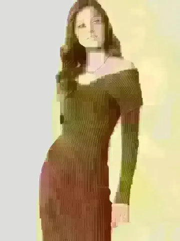 Woman wearing Brown Off-the-Shoulder Dress 
